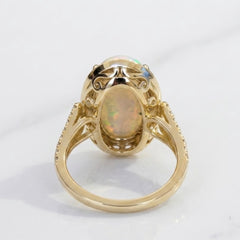 Yellow Gold Australian Opal & Diamond Vintage Inspired Cocktail Ring