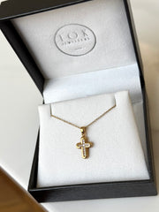 Petite Yellow Gold Diamond Bezel Cross