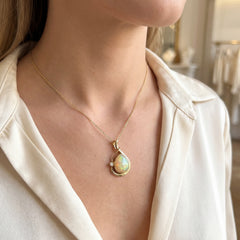 18k Yellow Gold Australian Opal & Diamond Pendant