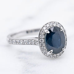 Oval Sapphire and Diamond Halo Cocktail Ring