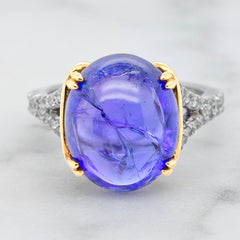 Rare Cabochon Cut Tanzanite & Diamond Cocktail Ring