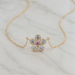 18k Yellow Gold Pink & White Diamond ‘Daisy’ Necklace