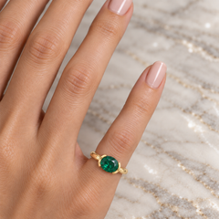 East West Oval Cut Emerald Pinky Ring