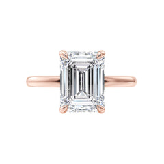 Emerald Cut Natural Diamond Solitaire Engagement Ring with Hidden Halo