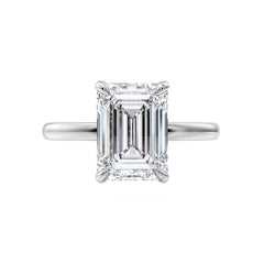 Emerald Cut Lab Grown Diamond Solitaire Engagement Ring with Hidden Halo