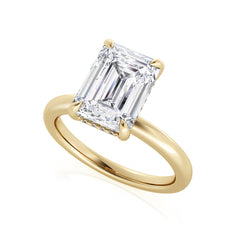 Emerald Cut Lab Grown Diamond Solitaire Engagement Ring with Hidden Halo