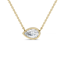 Yellow Gold East-West Bezel Set Pear Lab Diamond Necklace