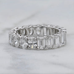 18k White Gold Emerald & Oval Cut Diamond Eternity Ring - 5.50ct