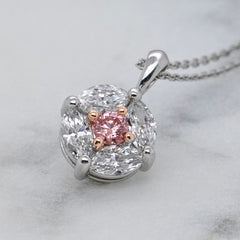 Pink & White Diamond Cluster Pendant & Chain