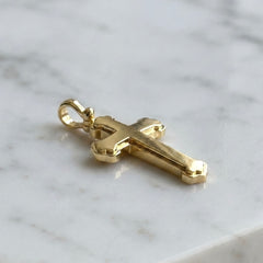 Men's 18k Yellow Gold Matte Finish Orthodox Cross Pendant - Medium