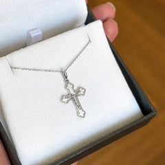 White Gold Orthodox Cross Necklace