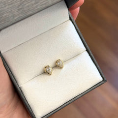 Yellow Gold Bezel Set Pear Lab Diamond Stud Earrings