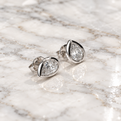 White Gold Bezel Set Pear Lab Diamond Stud Earrings