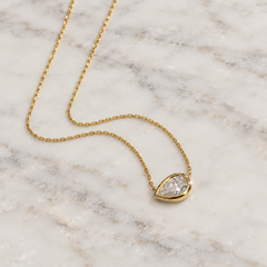 Yellow Gold East-West Bezel Set Pear Lab Diamond Necklace