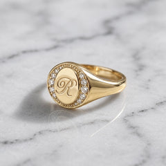 Solid 9k Yellow Gold Initial 'R' Signet Ring