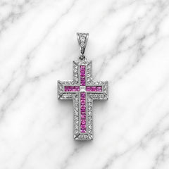 Channel Set Pink Sapphire and Diamond Cross