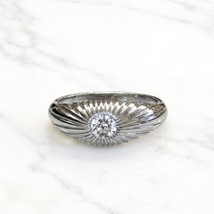 Fluted White Gold Lab Grown Diamond Dome Signet Ring