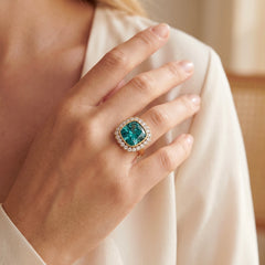 Cushion Cut Topaz and Natural Diamond Halo Cocktail Ring
