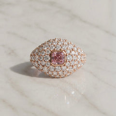 Rose Gold Pink Sapphire and Natural Diamond Pinky Ring