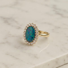 Yellow Gold Australian Opal and Diamond Cocktail Ring