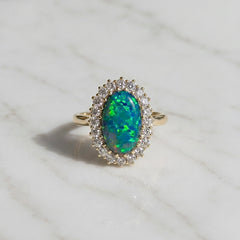 Yellow Gold Australian Opal and Diamond Cocktail Ring