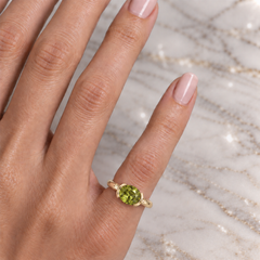 East West Oval Cut Peridot Pinky Ring